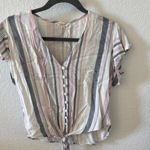 Chic Striped V-Neck Button-Down Blouse